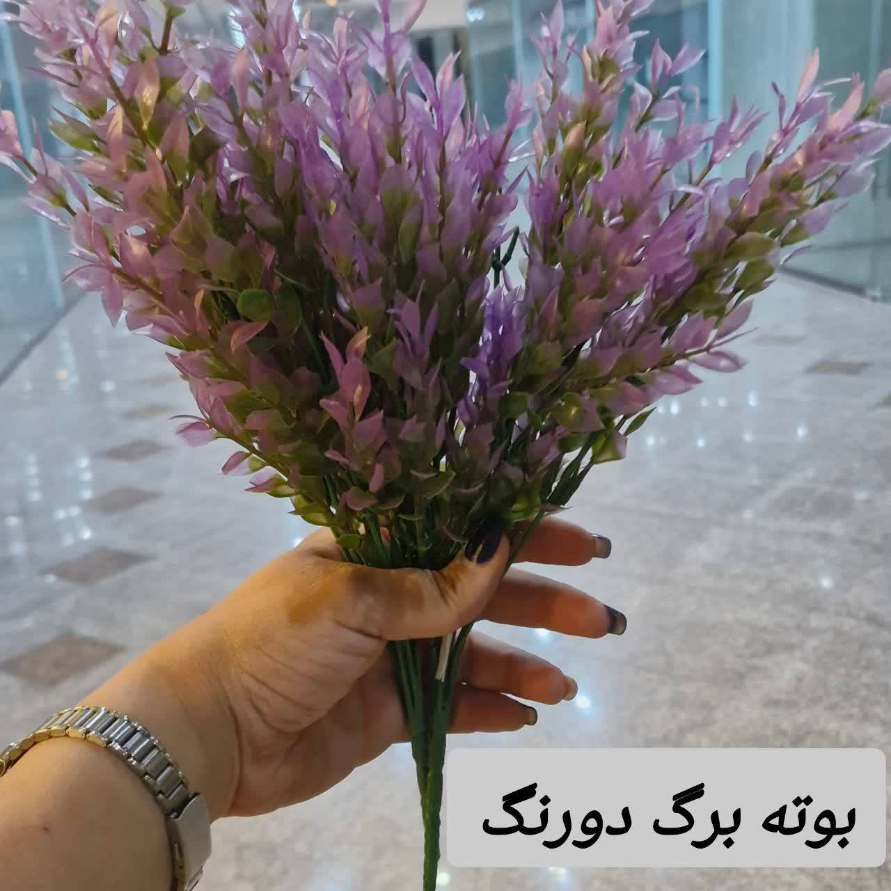 بوته برگ دورنگ مصنوعی بنفش سبز مدل لوکس مناسب دکوراسیون